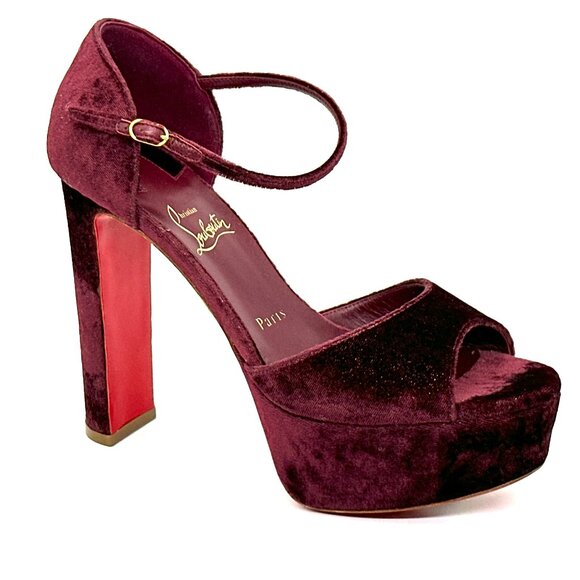 Christian Louboutin SANDALOO Velvet Platform Mary Jane Heels Sandals Shoes - Picture 10 of 16